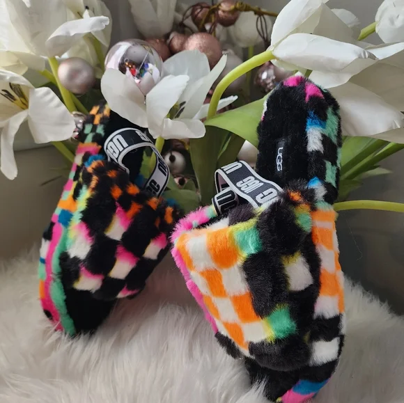 UGG Fluff Yeah Checks Multi Slide  Women Slippers brand New - Picture 10 of 13